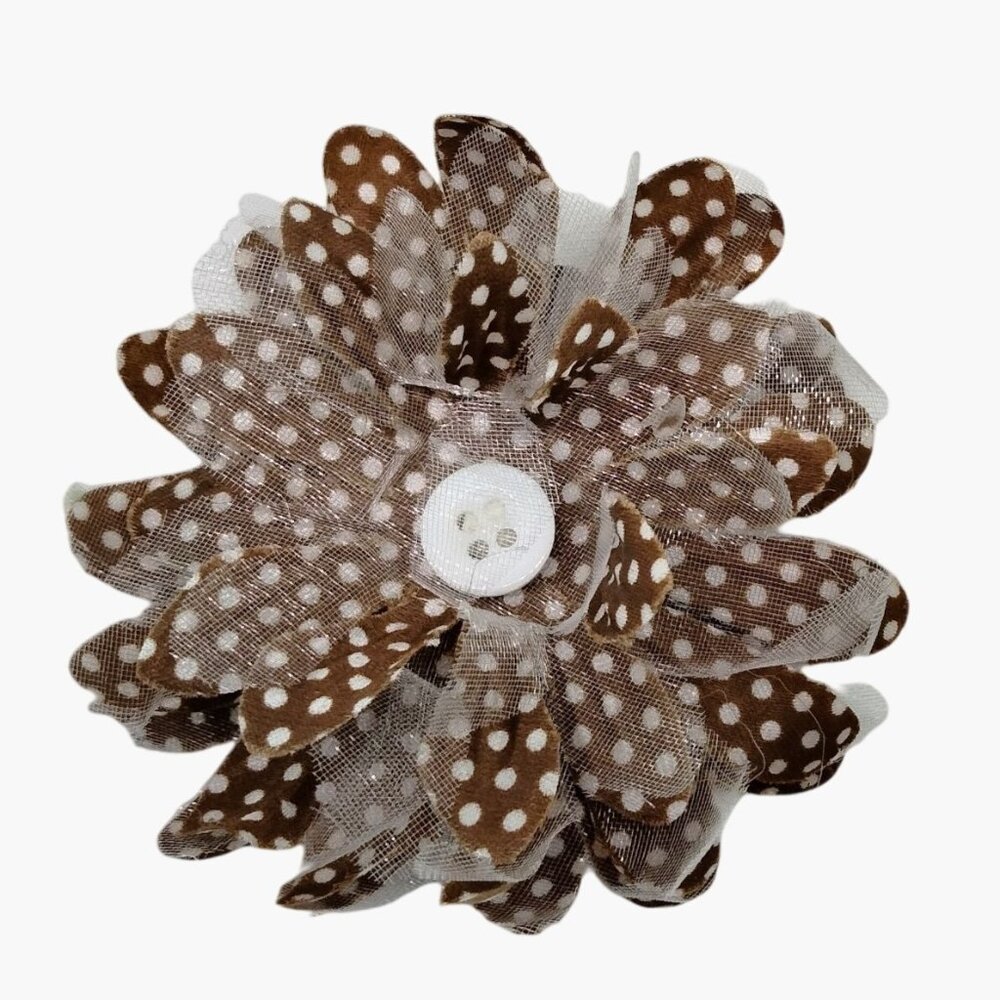 Daisy Hair Clip Brown Polka Dot faux flower Vintage